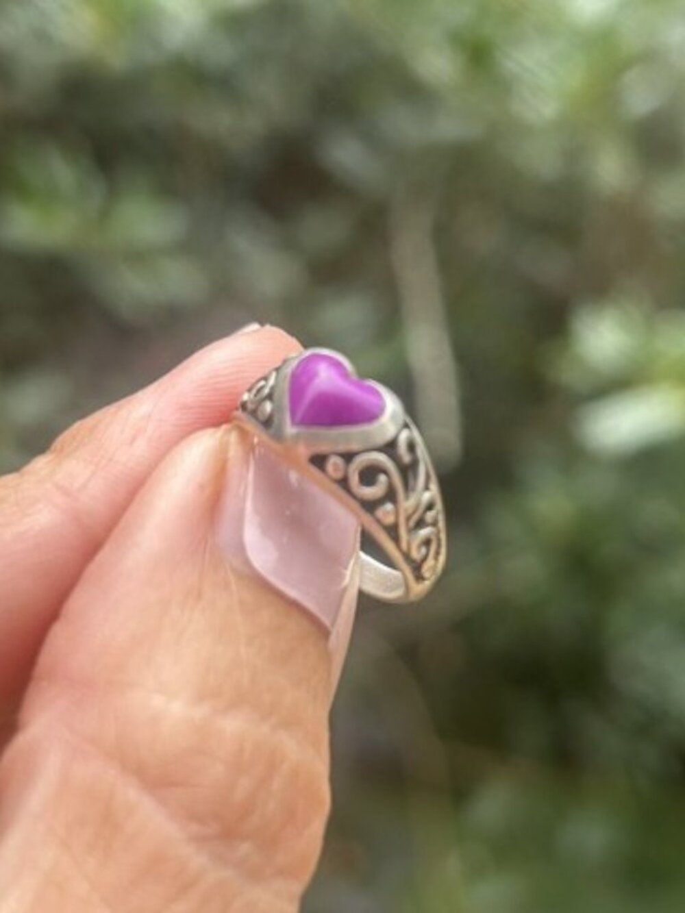 SILVER CLOUD Sterling Purple Heart Stone Filigree RING